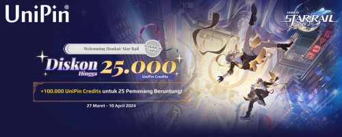 Welcoming Honkai: Star Rail - Diskon hingga 25.000 Setiap Hari + 2.500.000 UniPin Credits Gratis dari UniPin